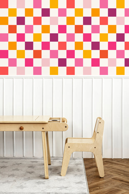 Rainbow Checkers Peel and Stick Wallpaper - Kids