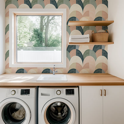 Retro Boho Modern Lines peel and stick wallpaper room mockup