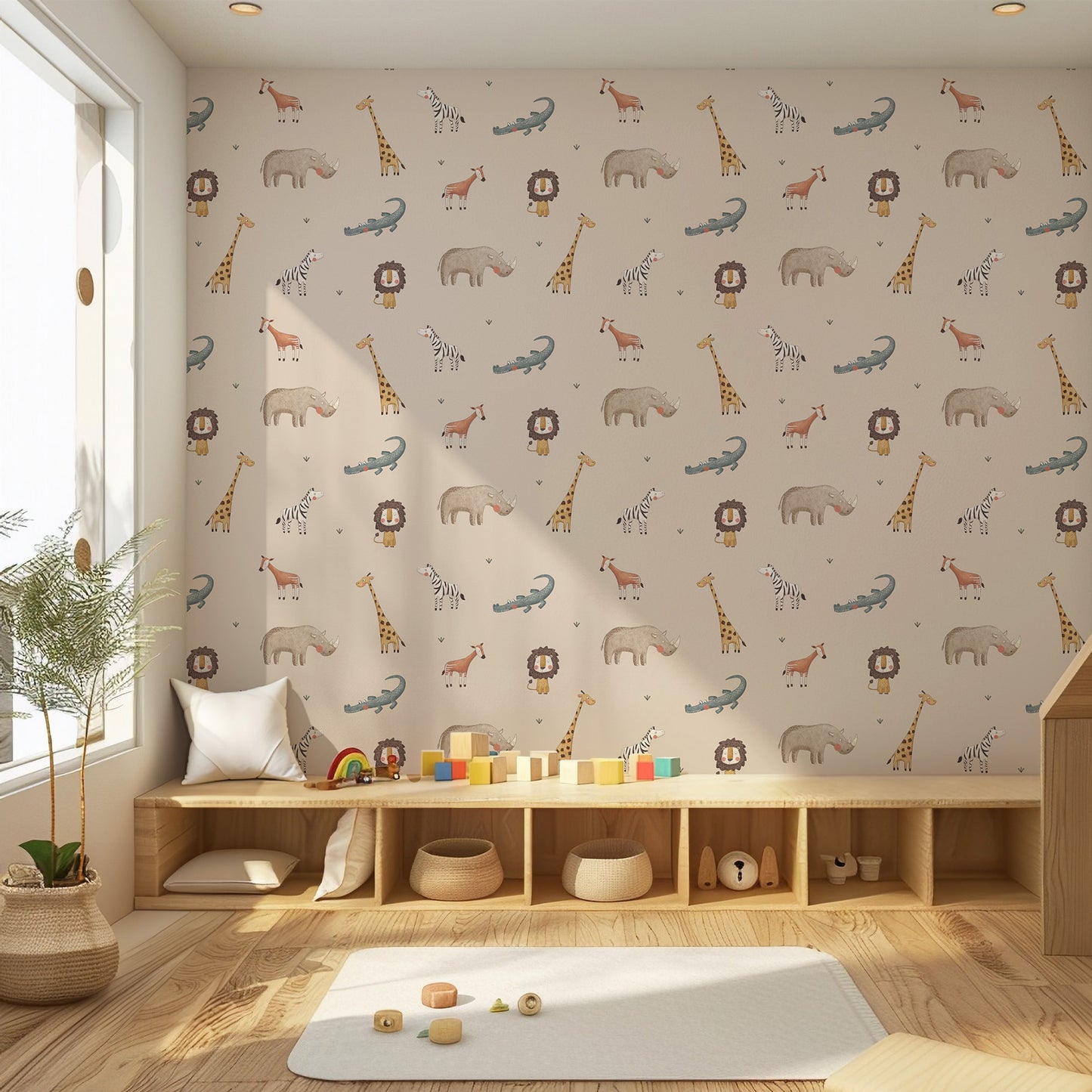 Safari Animals Peel and Stick Wallpaper Sample - Animals, Nursery, Safari