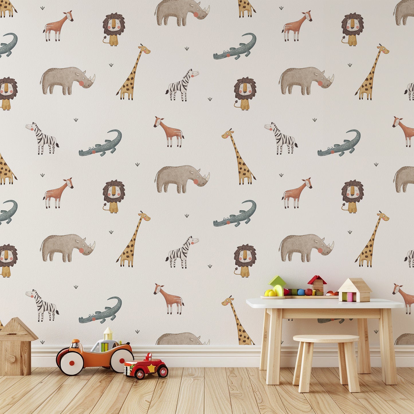 Safari Animals Peel and Stick Wallpaper Sample - Animals, Nursery, Safari