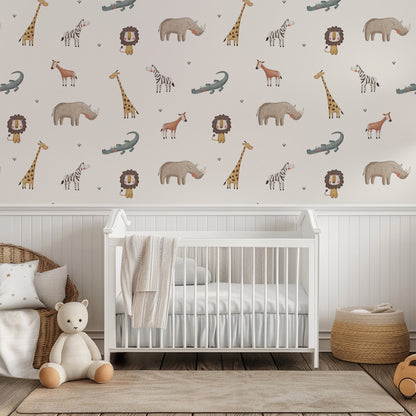 Safari Animals Peel and Stick Wallpaper Sample - Animals, Nursery, Safari