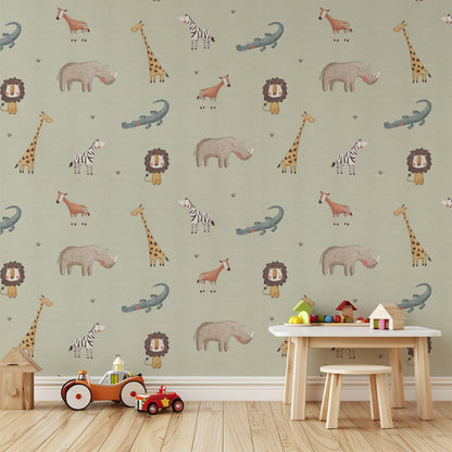 Safari Animals Peel and Stick Wallpaper Sample - Animals, Nursery, Safari