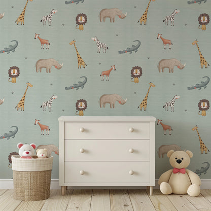 Safari Animals Peel and Stick Wallpaper Sample - Animals, Nursery, Safari