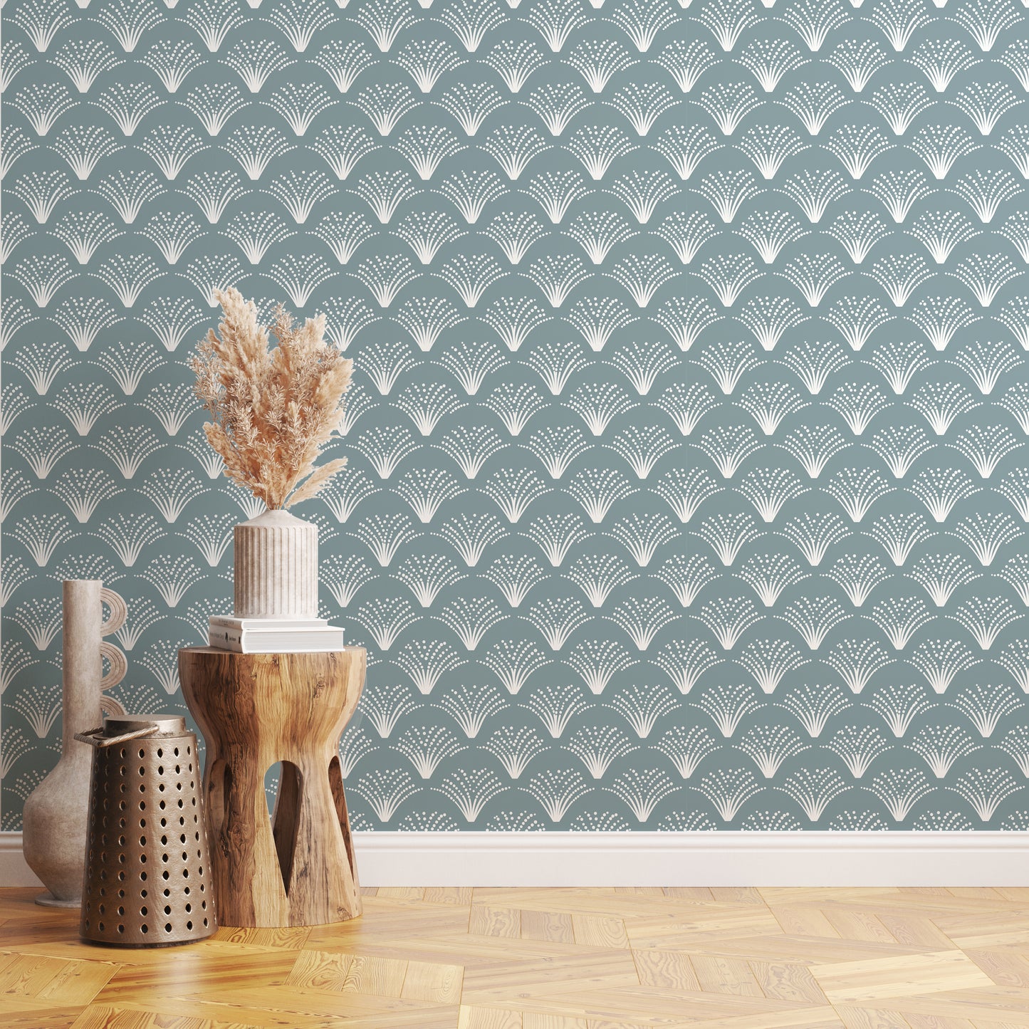Calming Boho Fans peel and stick wallpaper room mockup