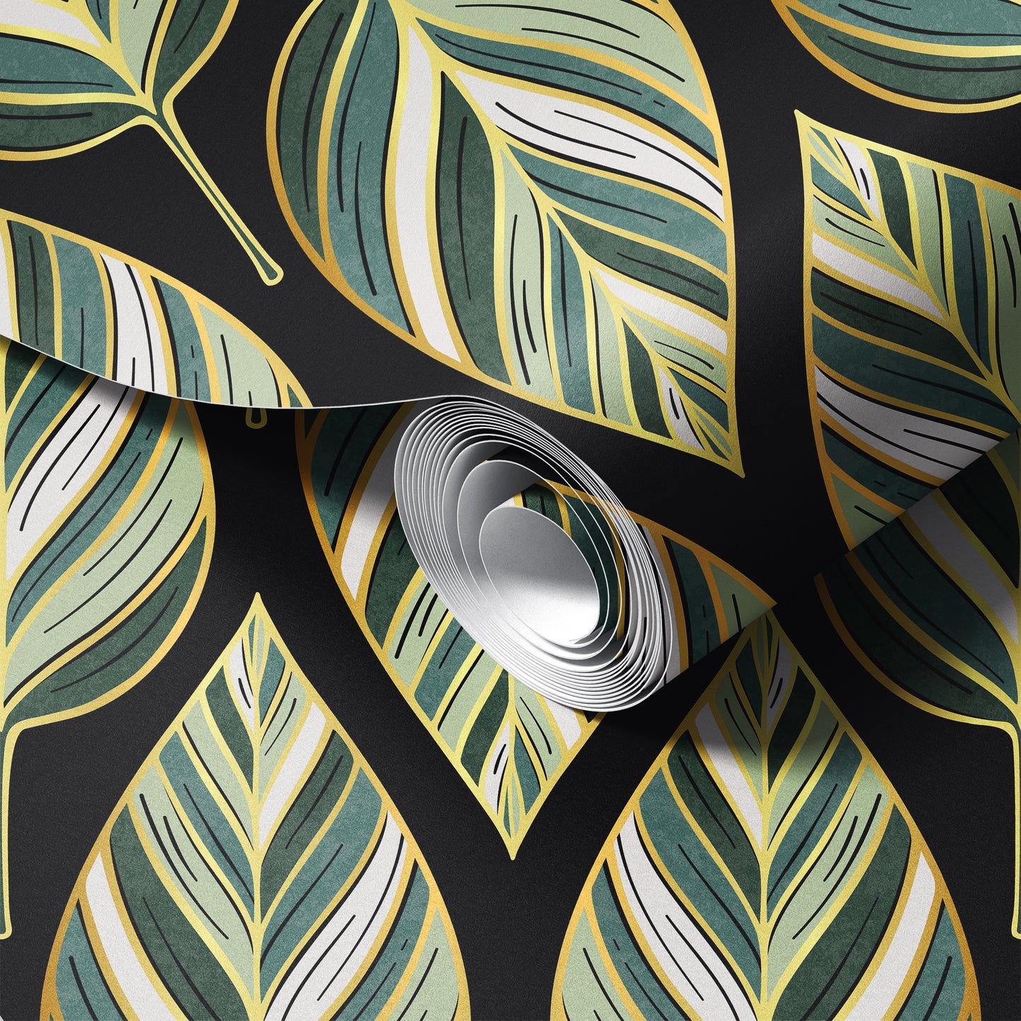 Art Deco Hosta Leaves Wallpaper