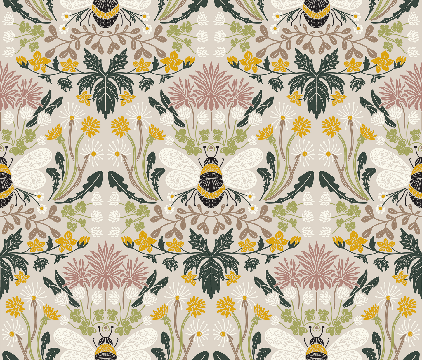 Posh Pollinator Bee Damask Wallpaper