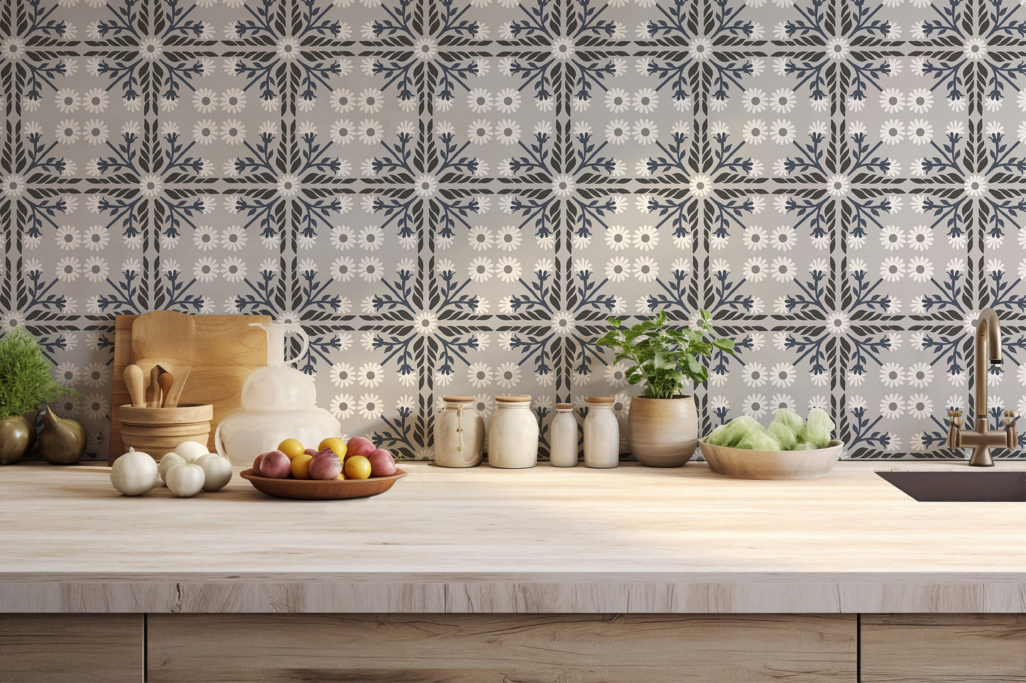 Geo Floral Tile Wallpaper