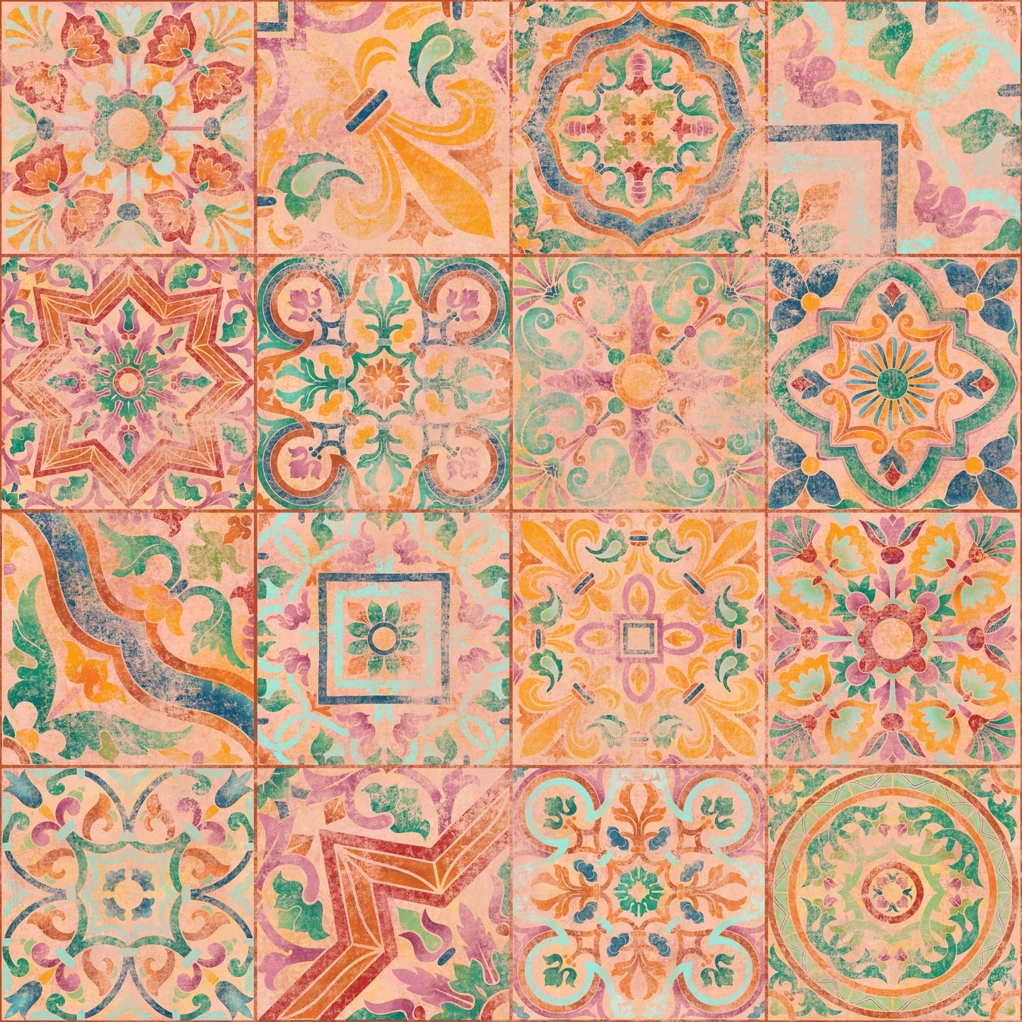 Patterned tiles with a mix of colors