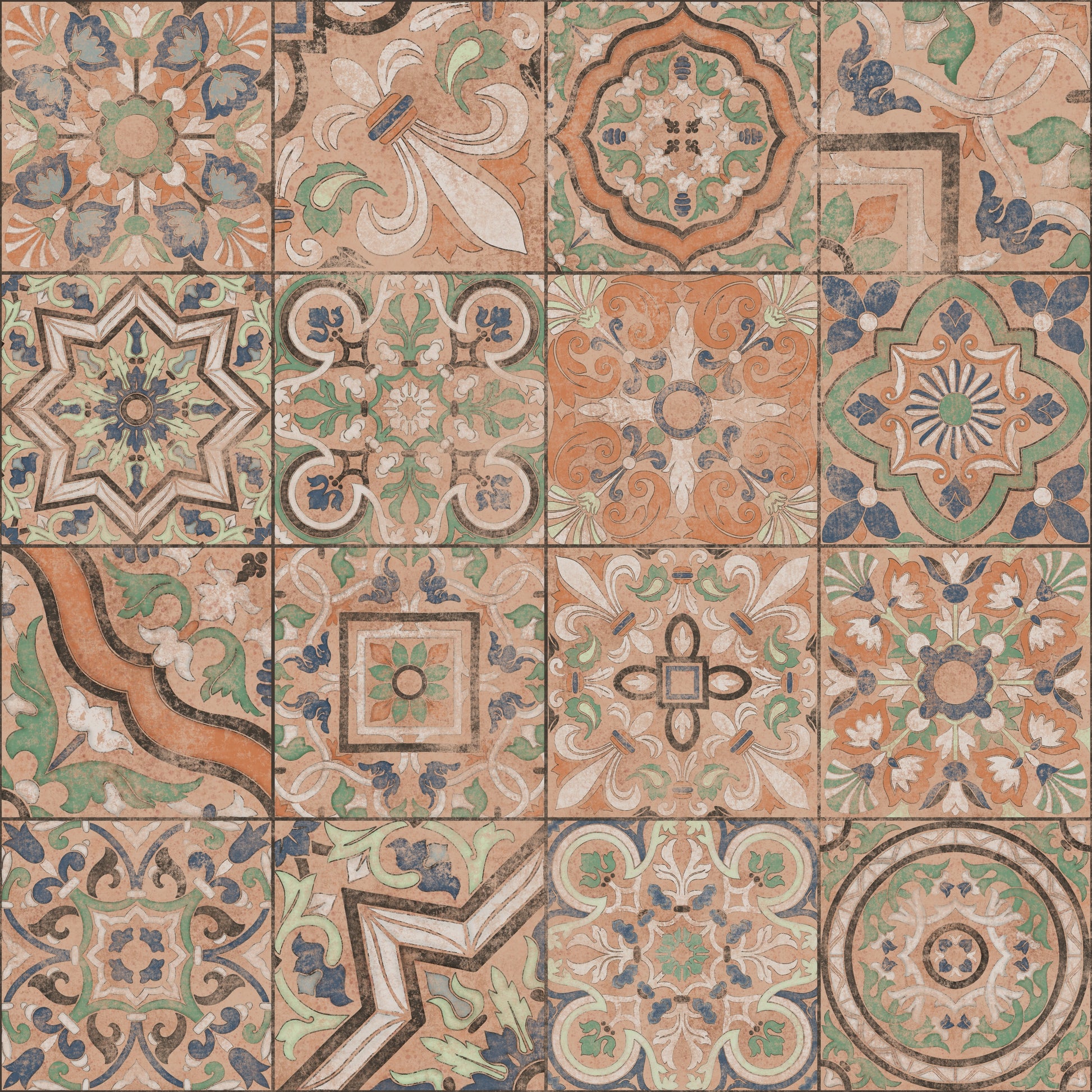 Patterned tiles with intricate designs in a grid layout