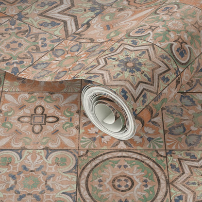 Roll of patterned wallpaper.