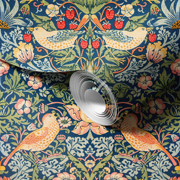 Strawberry Thief By William Morris blue peel and stick wallpaper pattern detail