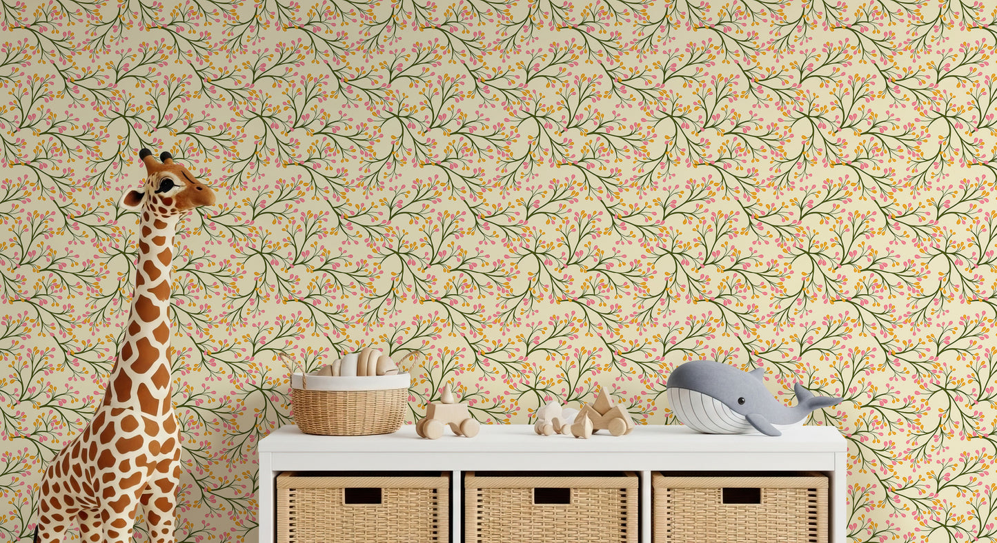 Sunny Meadow Peel and Stick Wallpaper - Floral, Garden, Leaves