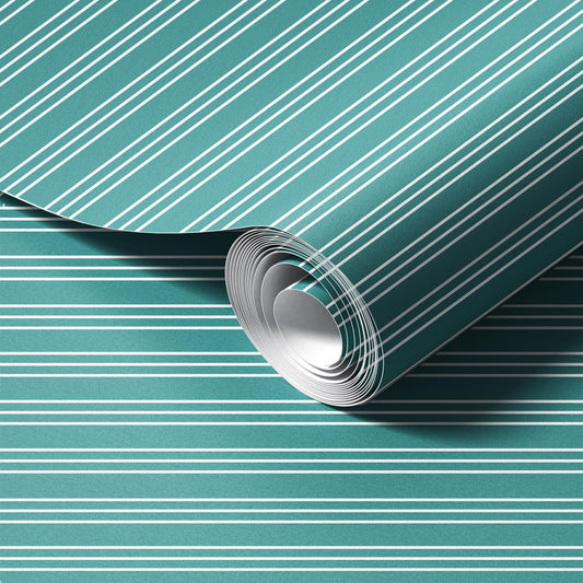 Neutral Stripes Teal Wallpaper