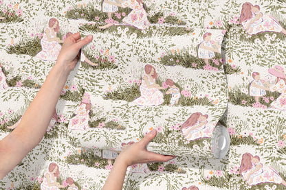 Modern Mother and Daughter Picnic Toile Peel and Stick Wallpaper