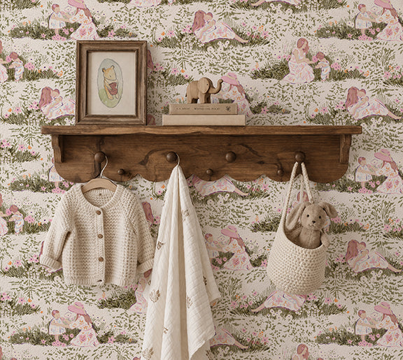 Modern Mother and Daughter Picnic Toile Peel and Stick Wallpaper