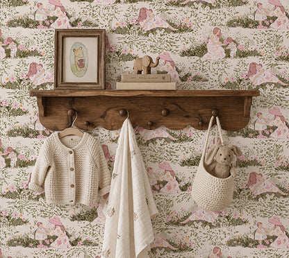 Modern Mother and Daughter Picnic Toile Peel and Stick Wallpaper