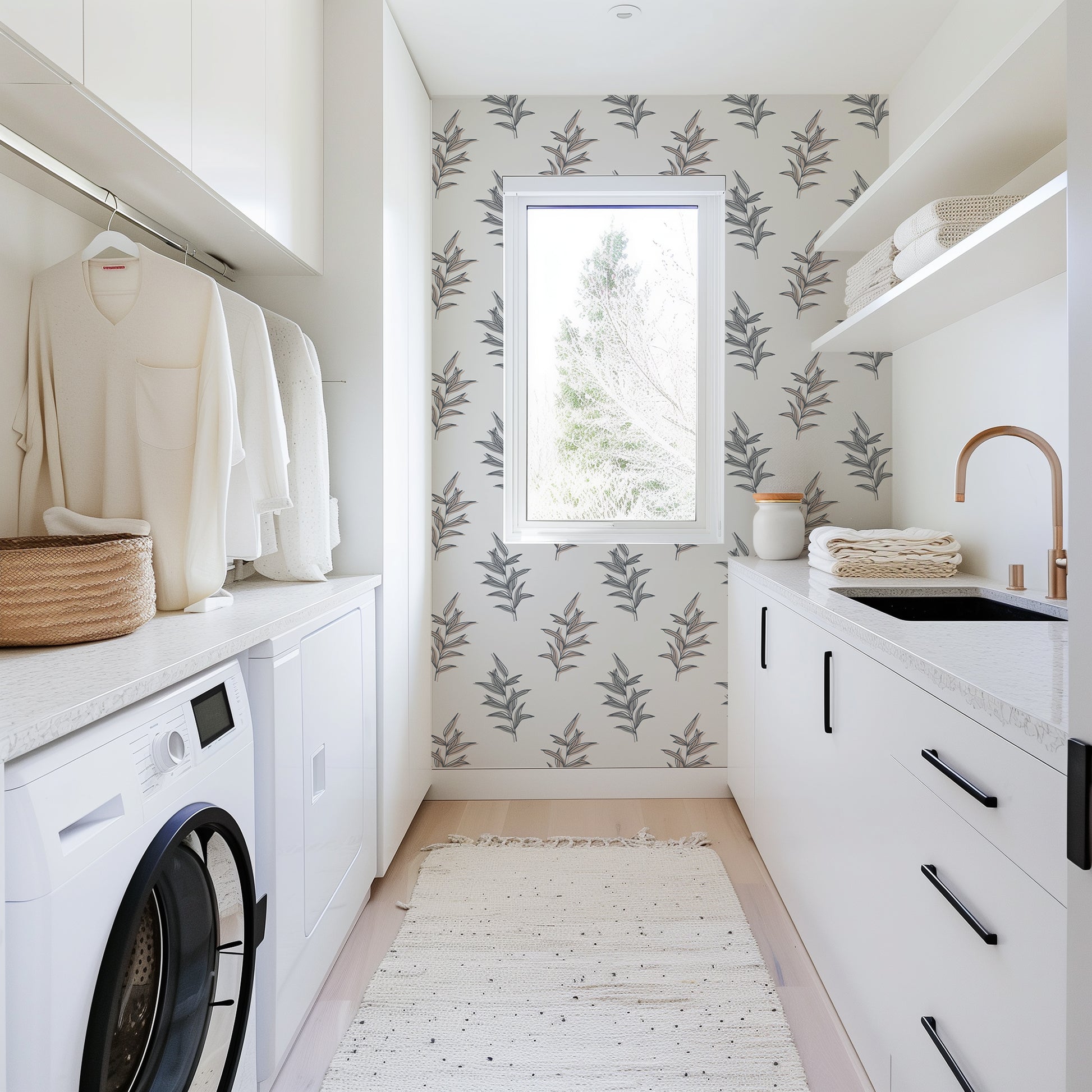 Twigs and Leaves peel and stick wallpaper room mockup