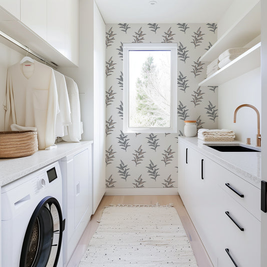 Twigs and Leaves peel and stick wallpaper room mockup