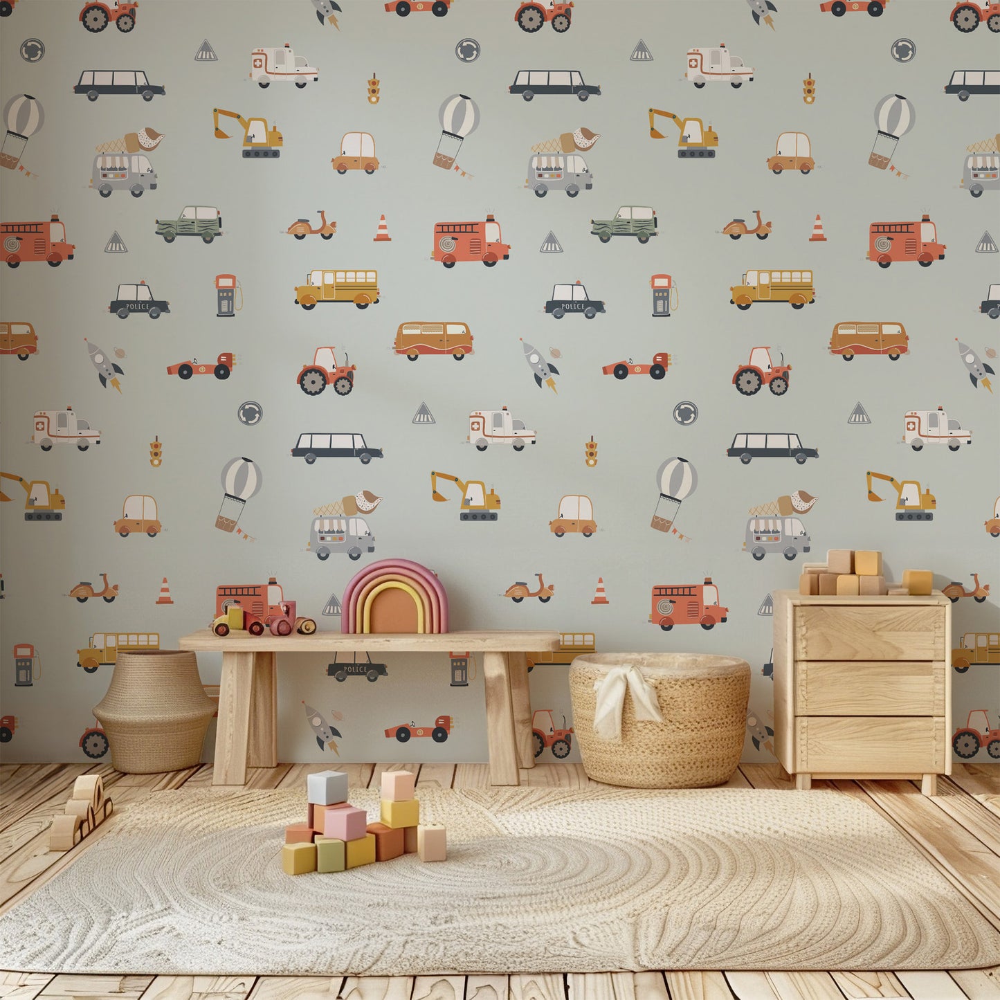 Vehicles (Large Scale) Peel and Stick Wallpaper Sample - Vehicles, Kids, Nursery