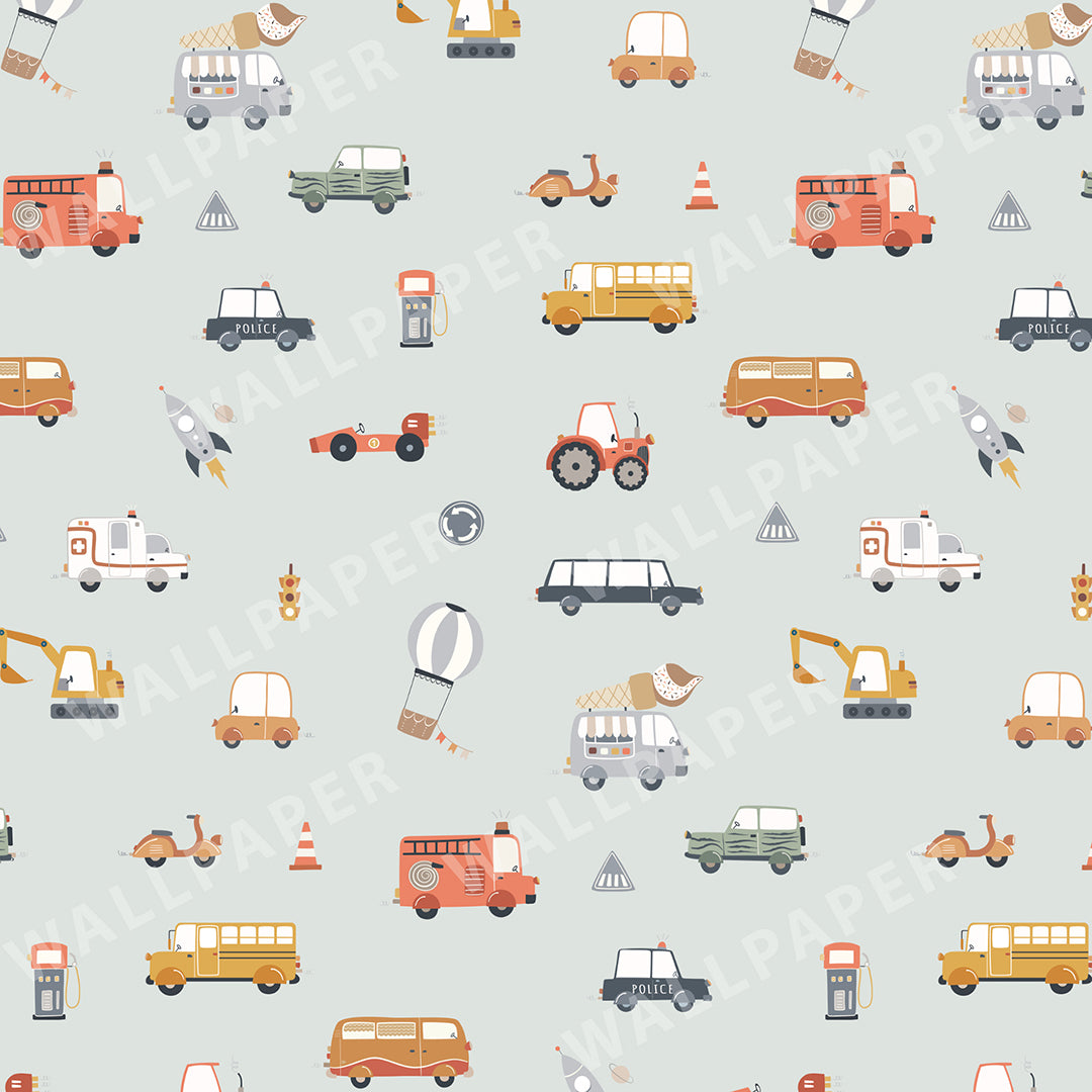 Vehicles (Large Scale) Peel and Stick Wallpaper Sample - Vehicles, Kids, Nursery