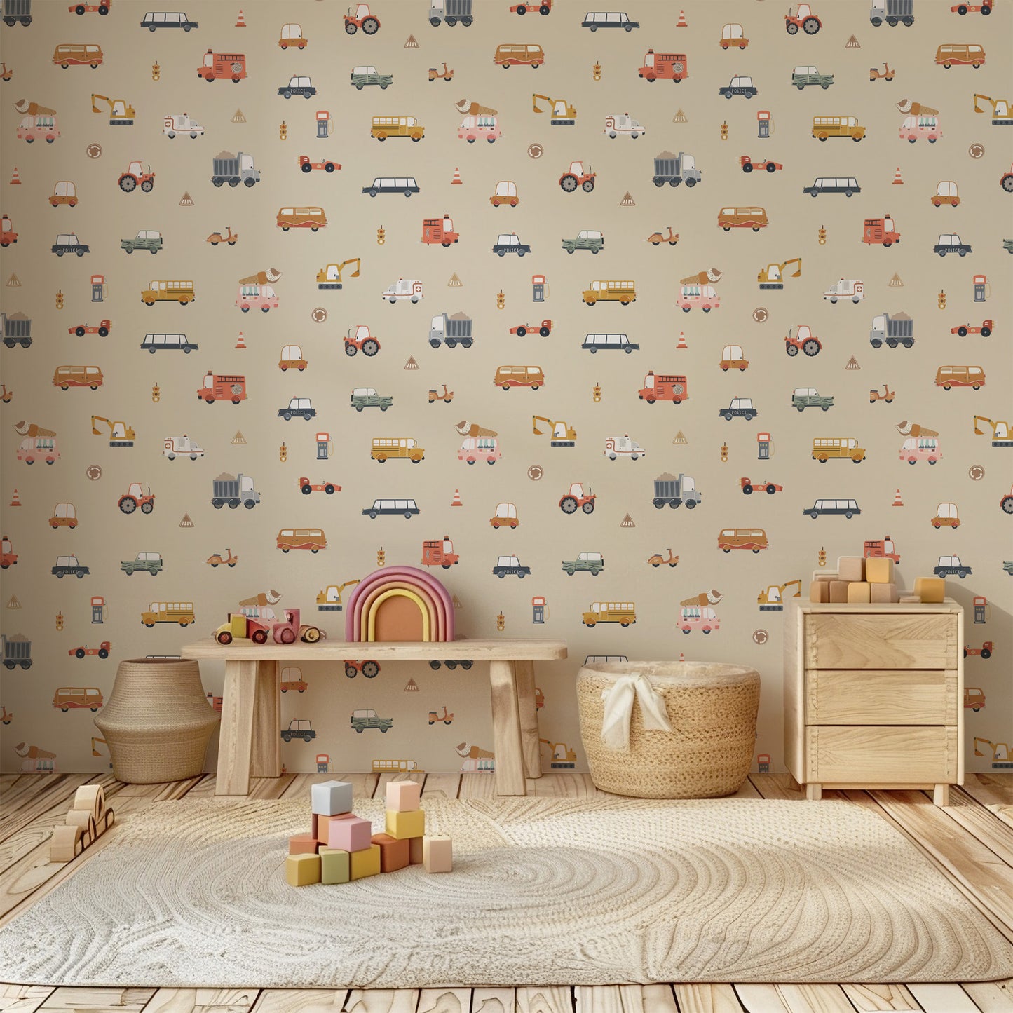 Vehicles (Small Scale) Peel and Stick Wallpaper - Vehicles, Kids, Nursery