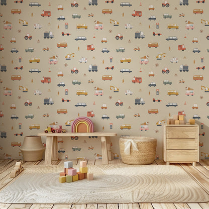 Vehicles (Small Scale) Peel and Stick Wallpaper - Vehicles, Kids, Nursery