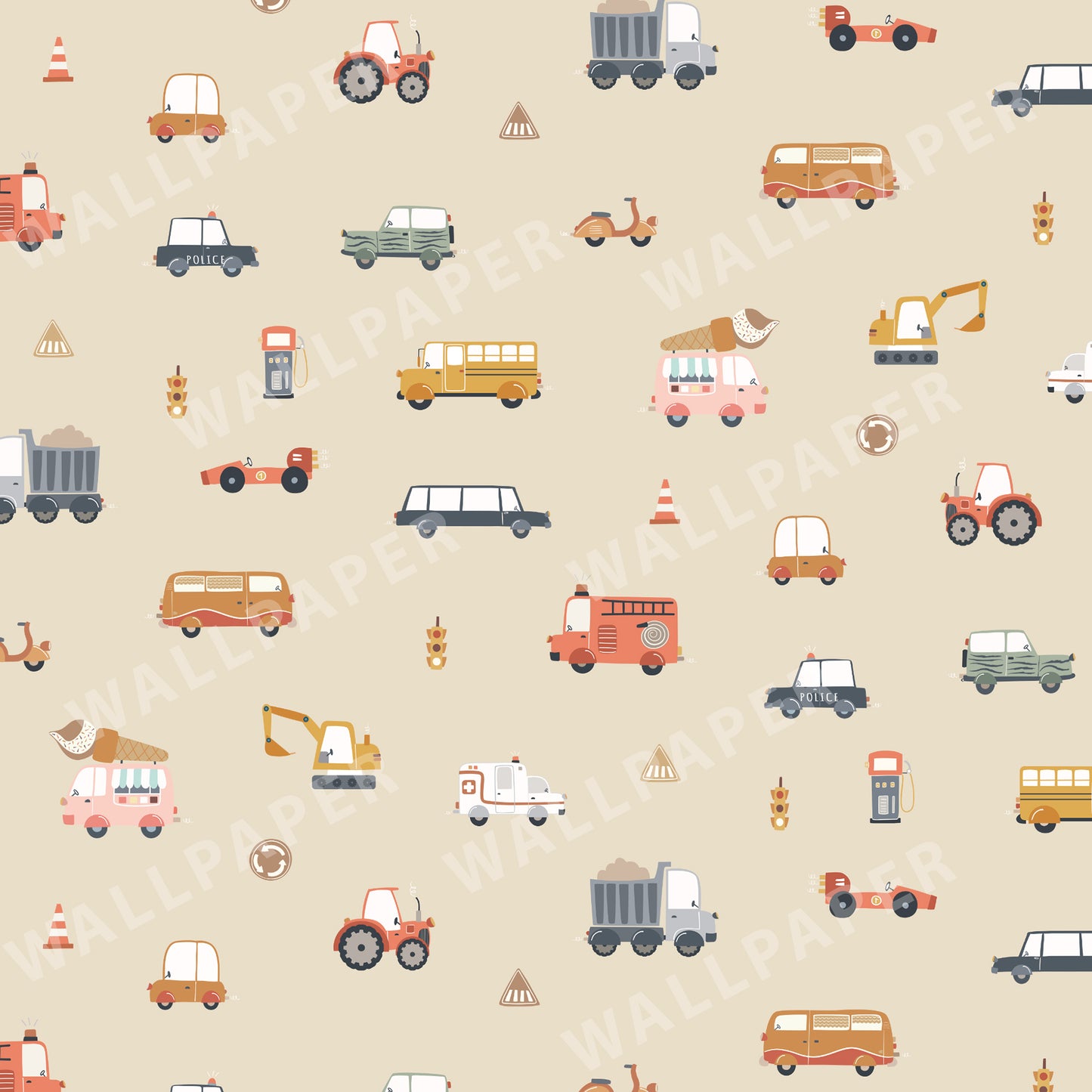 Vehicles (Small Scale) Peel and Stick Wallpaper - Vehicles, Kids, Nursery