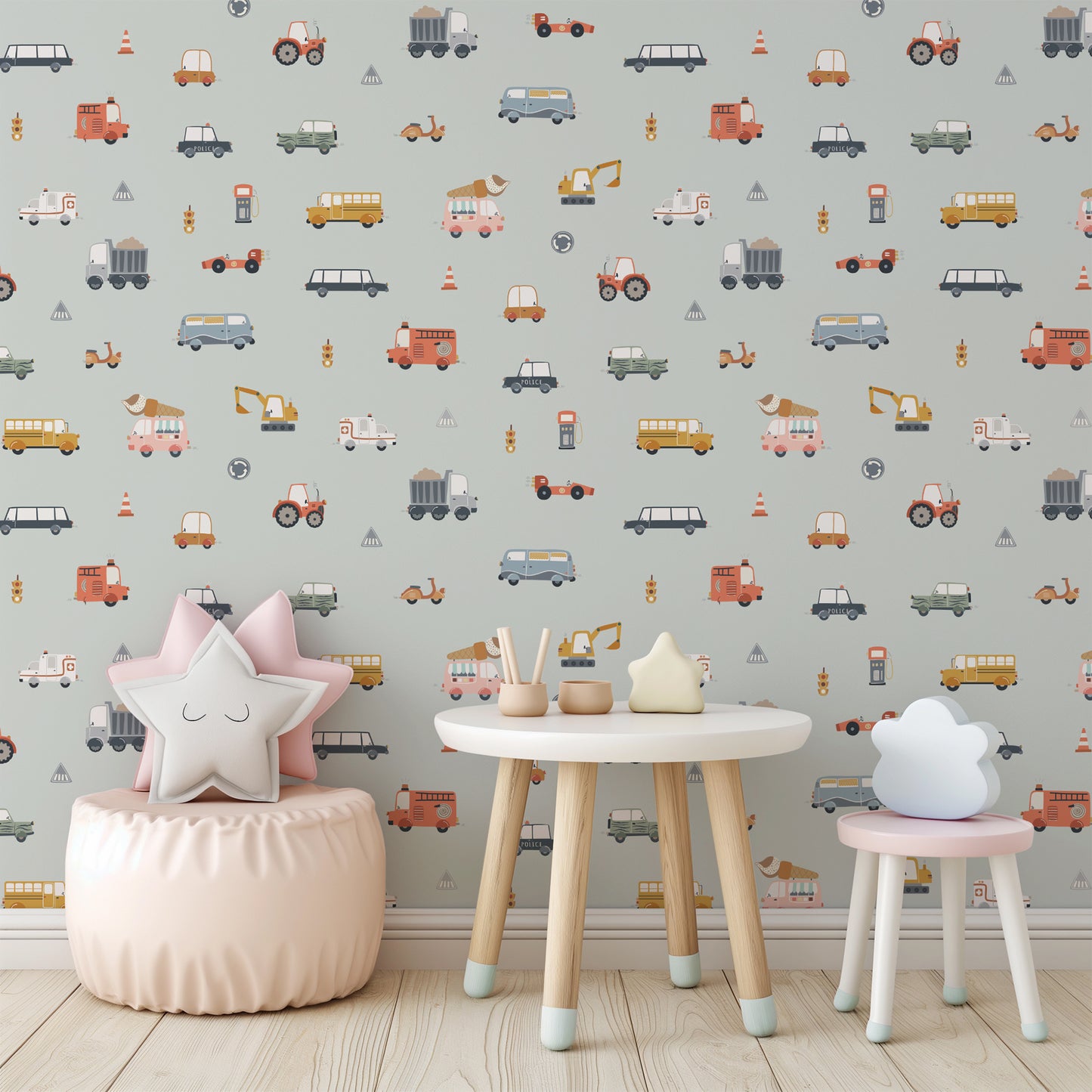Vehicles (Small Scale) Peel and Stick Wallpaper - Vehicles, Kids, Nursery