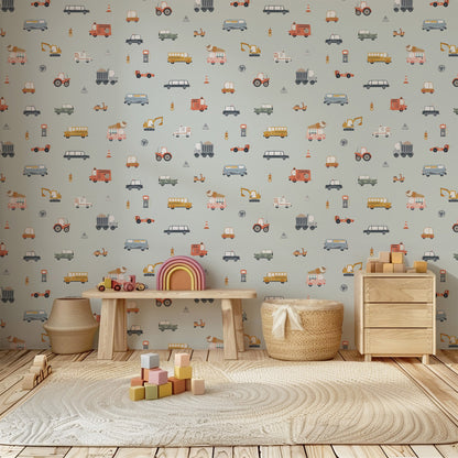 Vehicles (Small Scale) Peel and Stick Wallpaper - Vehicles, Kids, Nursery