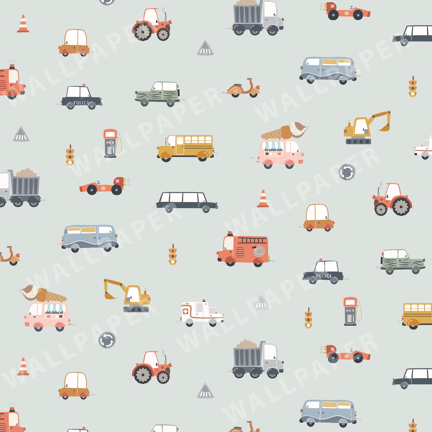 Vehicles (Small Scale) Peel and Stick Wallpaper - Vehicles, Kids, Nursery