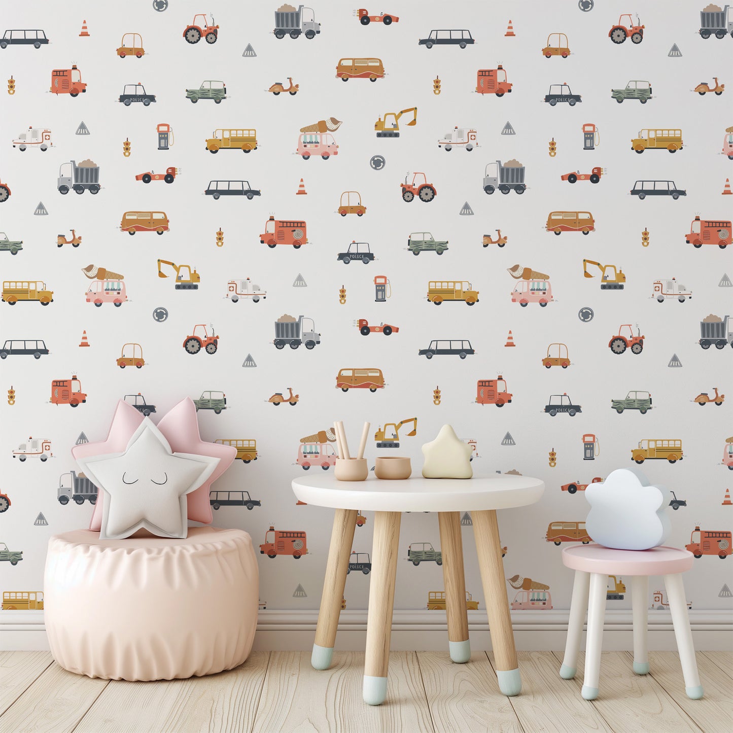 Vehicles (Small Scale) Peel and Stick Wallpaper - Vehicles, Kids, Nursery