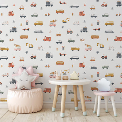 Vehicles (Small Scale) Peel and Stick Wallpaper - Vehicles, Kids, Nursery