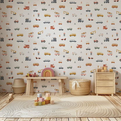 Vehicles (Small Scale) Peel and Stick Wallpaper - Vehicles, Kids, Nursery