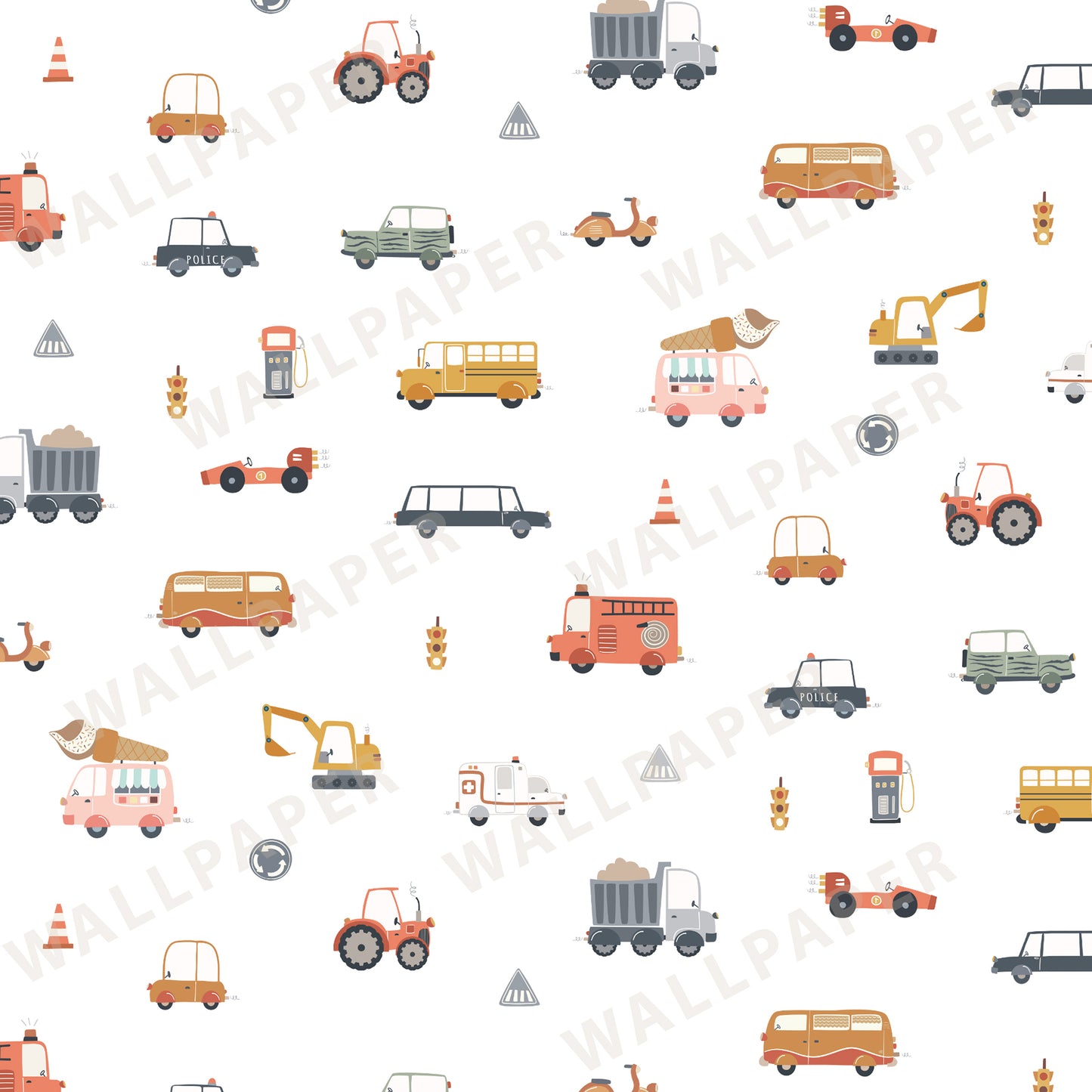Vehicles (Small Scale) Peel and Stick Wallpaper - Vehicles, Kids, Nursery