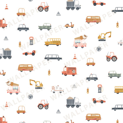 Vehicles (Small Scale) Peel and Stick Wallpaper - Vehicles, Kids, Nursery