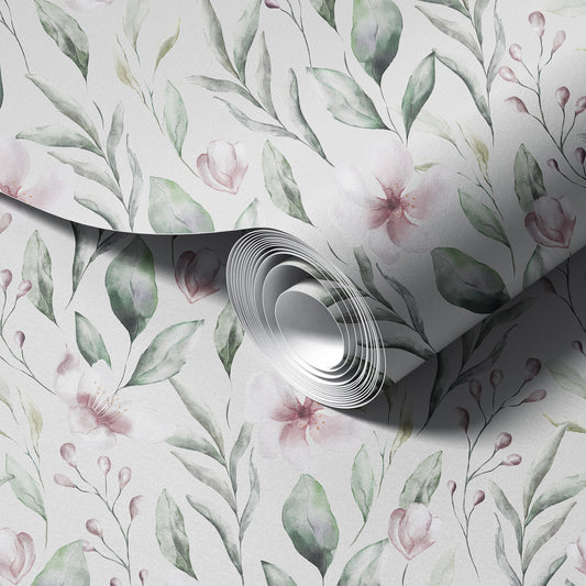 Watercolor Soft Twigs and Flowers Peel and Stick Wallpaper