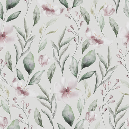 Watercolor Soft Twigs and Flowers Peel and Stick Wallpaper