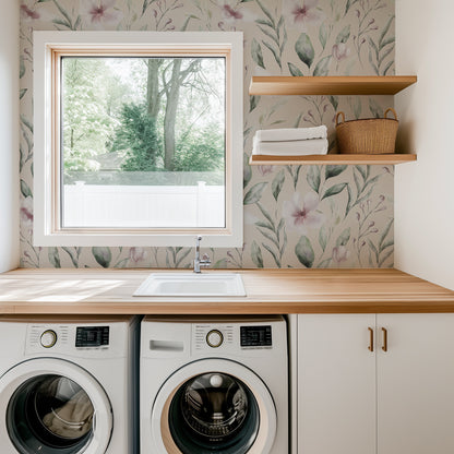 Watercolor Soft Twigs and Flowers Wallpaper