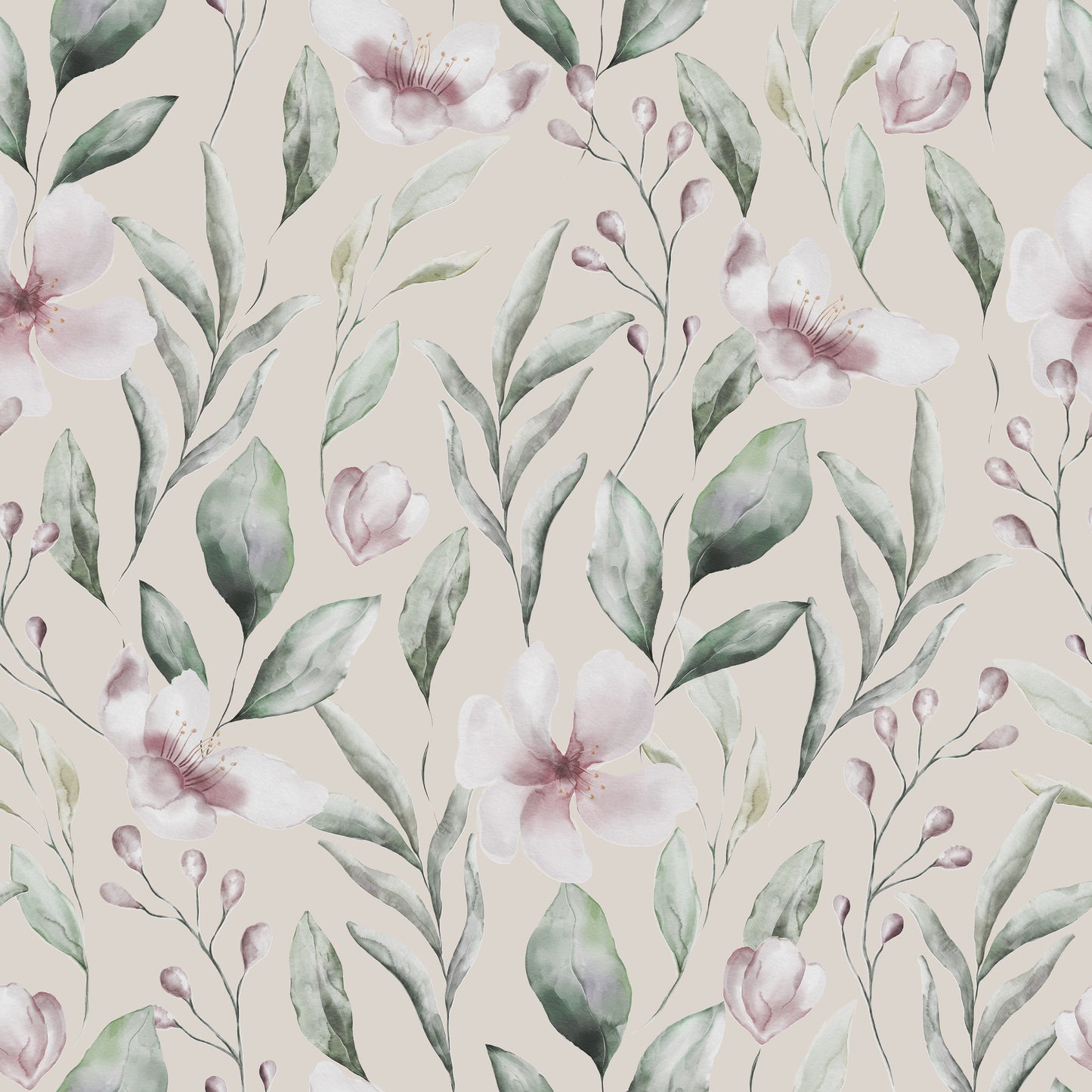 Watercolor Soft Twigs and Flowers Peel and Stick Wallpaper