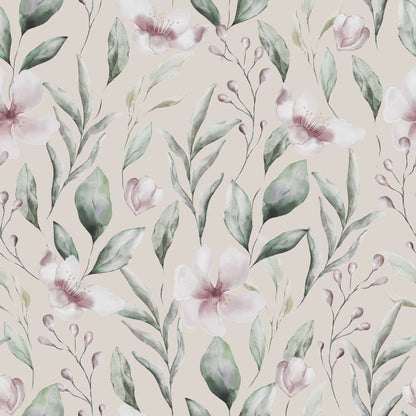 Watercolor Soft Twigs and Flowers Peel and Stick Wallpaper