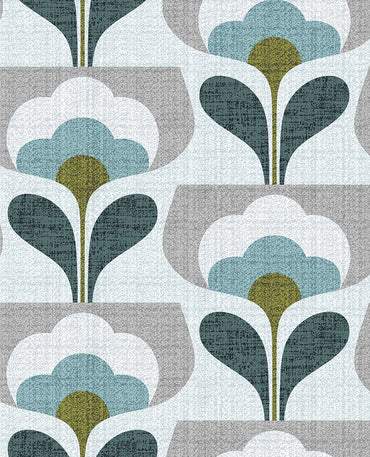 Welcoming Blooms Teal peel and stick wallpaper pattern detail
