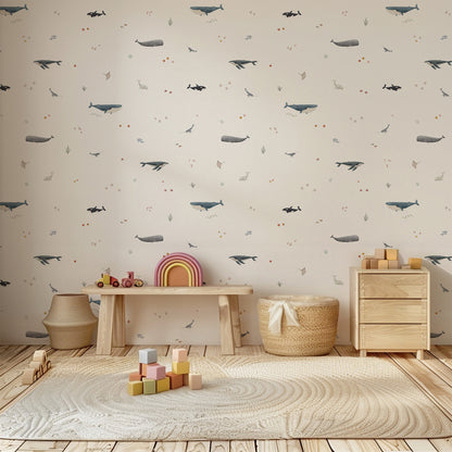 Whale Species Peel and Stick Wallpaper - Coastal, Animals, Nautical