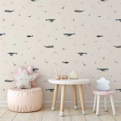 Whale Species Peel and Stick Wallpaper - Coastal, Animals, Nautical