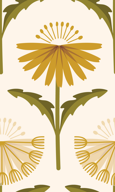 Pattern of yellow and green floral designs on a beige background