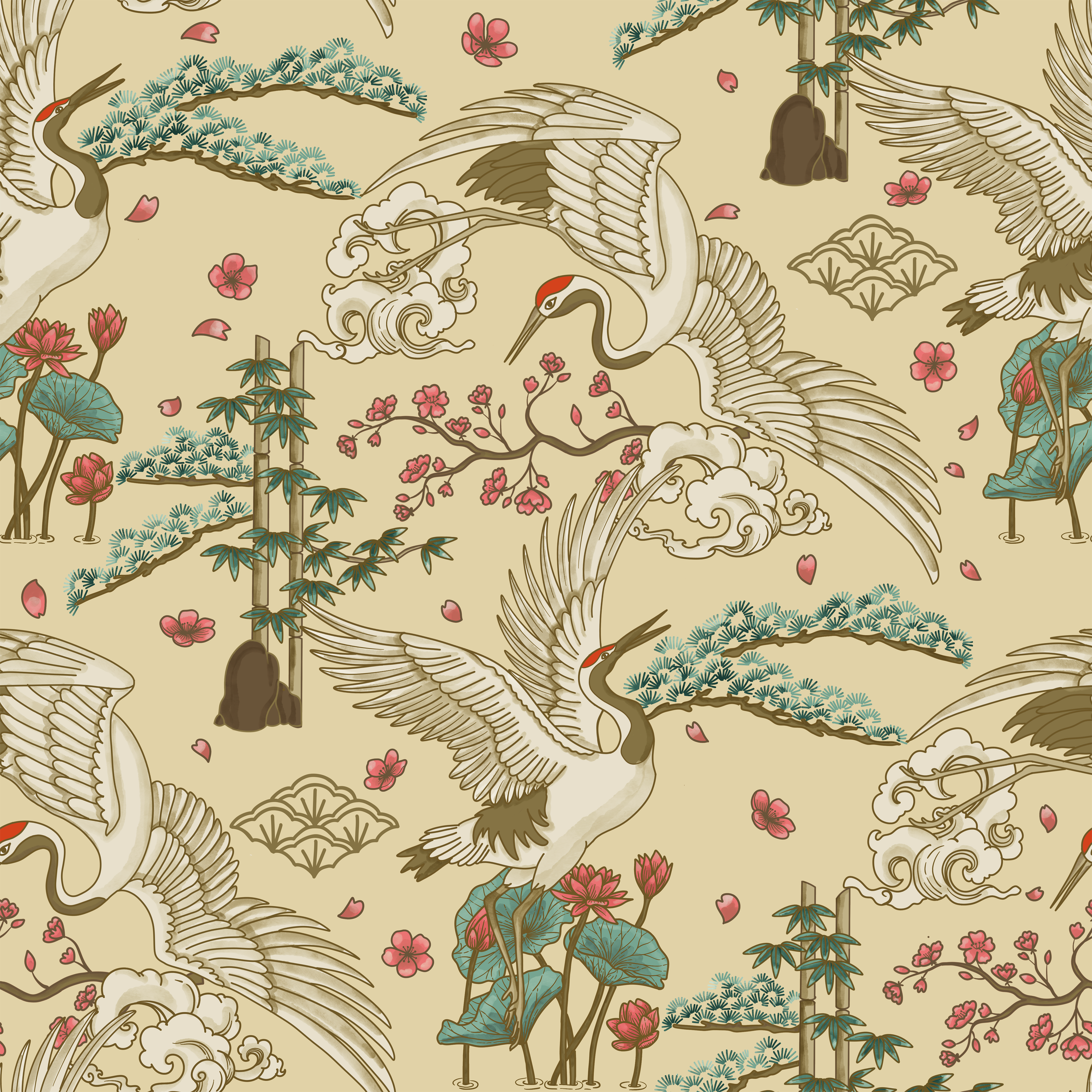 Serene Crane in Japanese Garden Wallpaper.